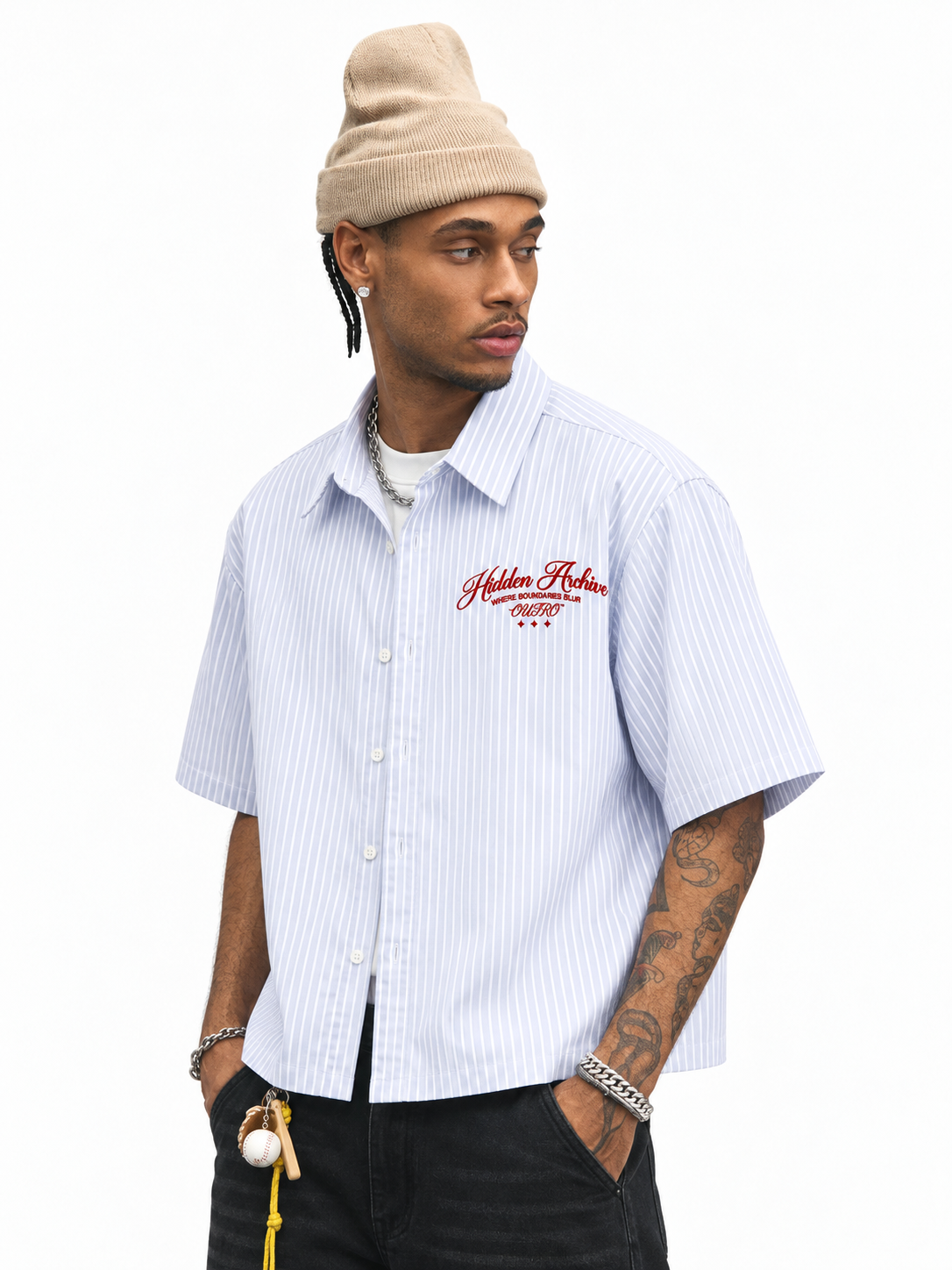 Hidden Archive Blue Striped Boxy Fit Shirt