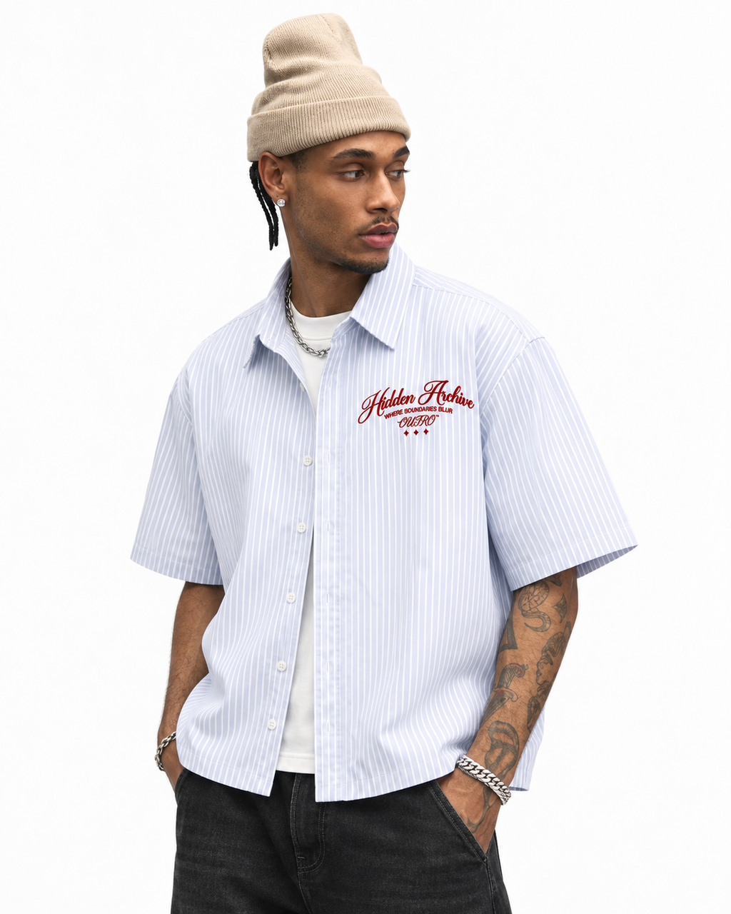 Hidden Archive Blue Striped Boxy Fit Shirt