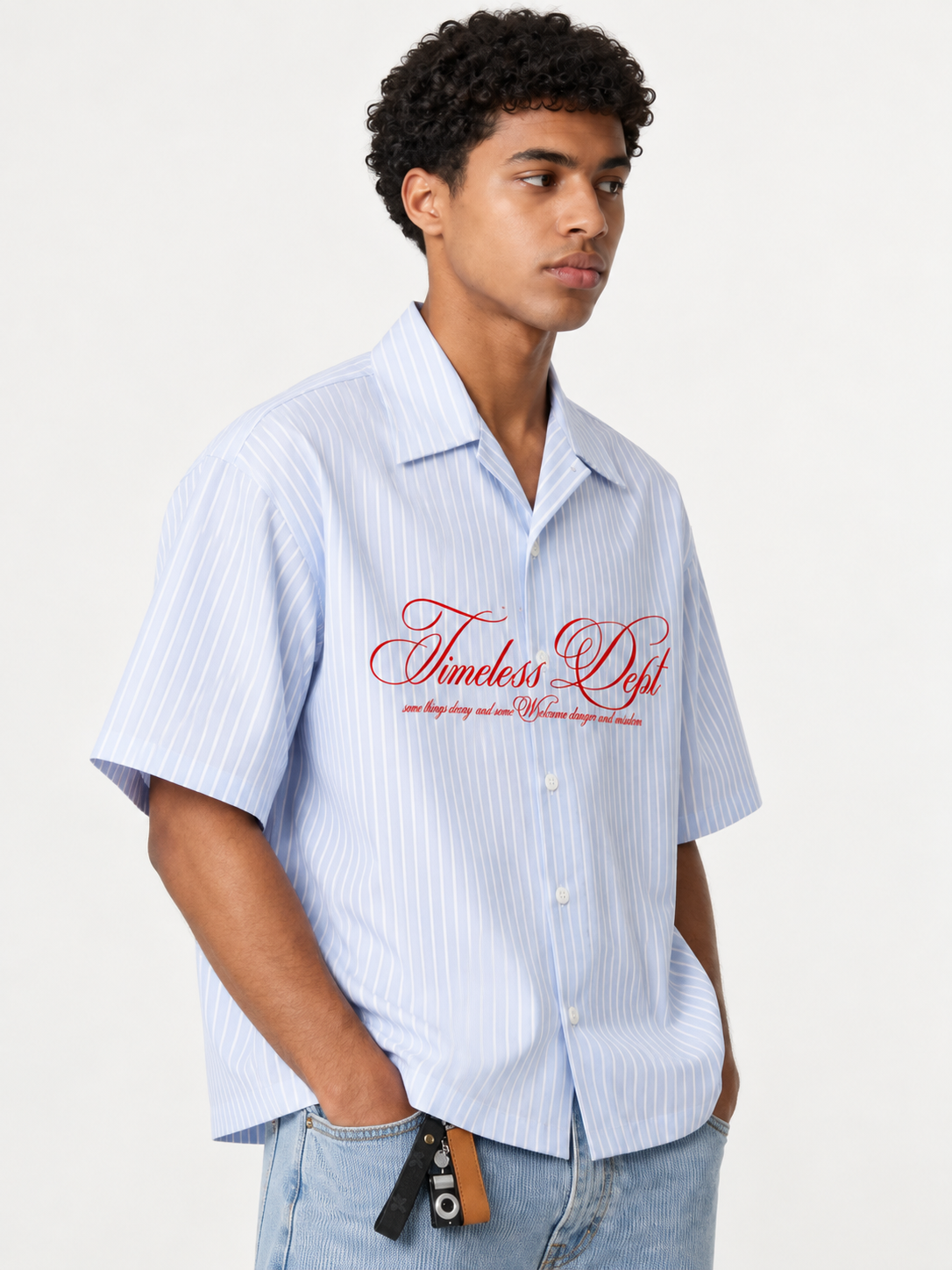 Timeless Light Blue Striped Boxy Fit Shirt