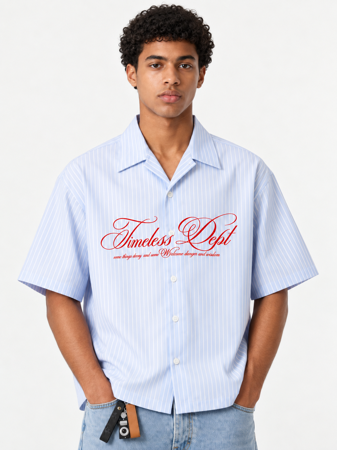 Timeless Light Blue Striped Boxy Fit Shirt