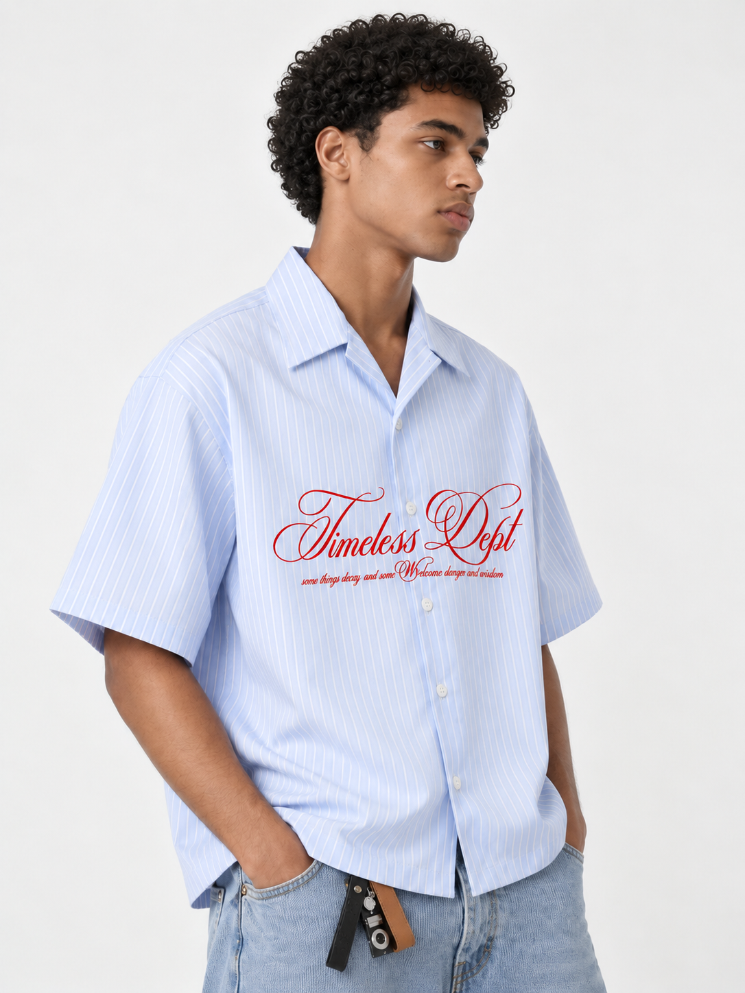 Timeless Light Blue Striped Boxy Fit Shirt