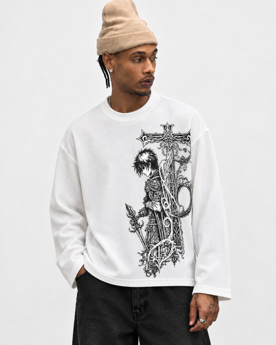 Sacred Ruins White Waffle Knit Tee