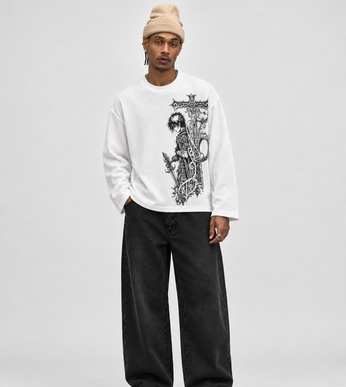 Sacred Ruins White Waffle Knit Tee