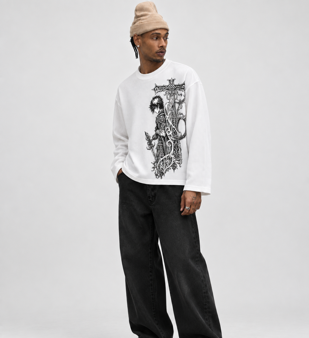 Sacred Ruins White Waffle Knit Tee