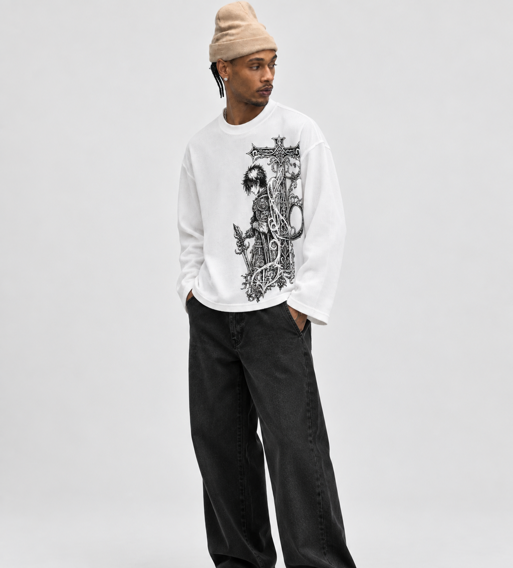 Sacred Ruins White Waffle Knit Tee