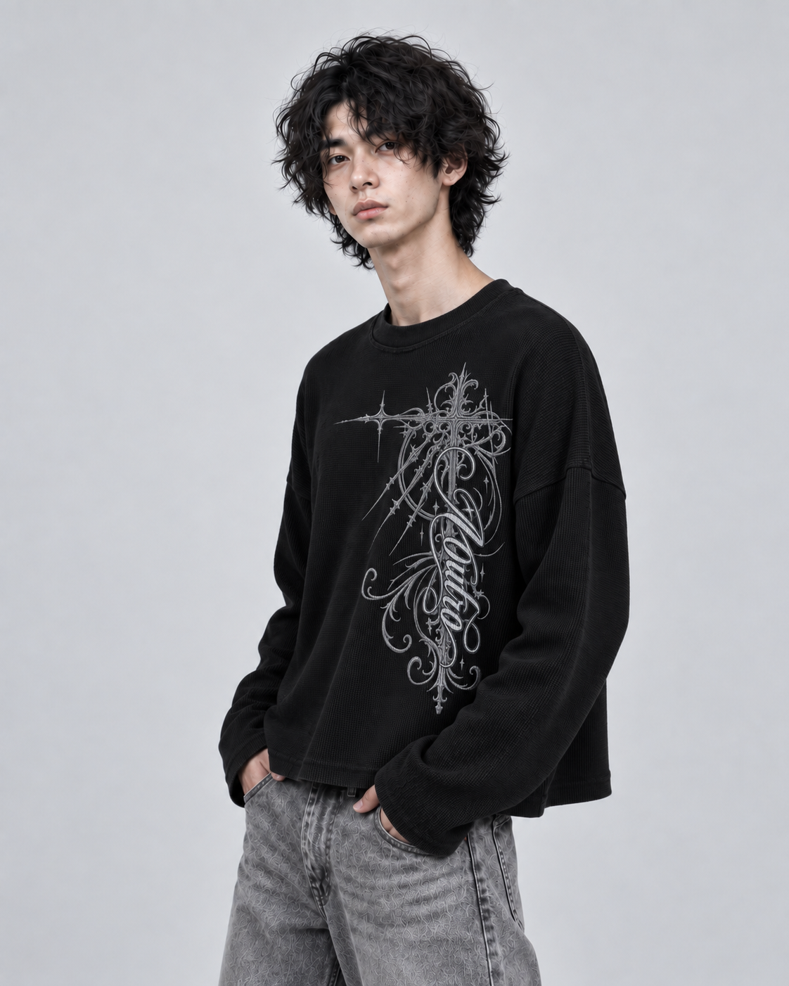 OUTRO Sacred Cross Oversized Waffle Knit