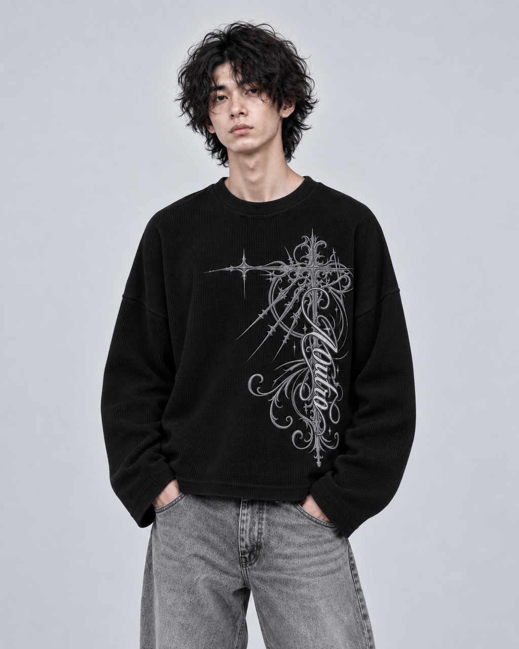 OUTRO Sacred Cross Oversized Waffle Knit