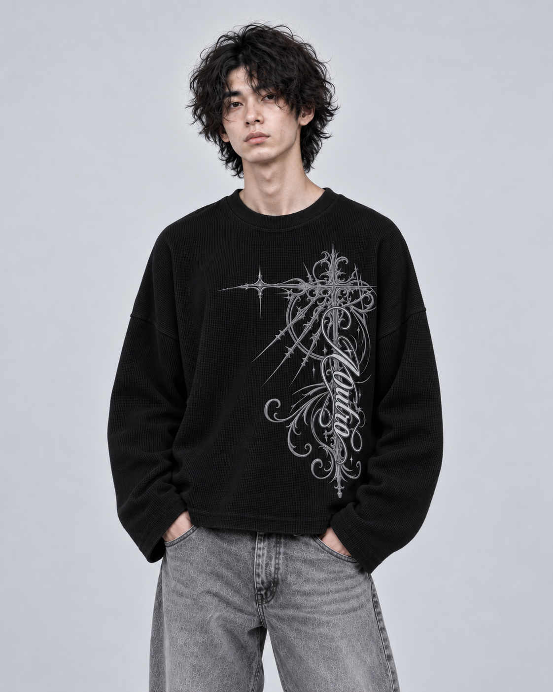 OUTRO Sacred Cross Oversized Waffle Knit