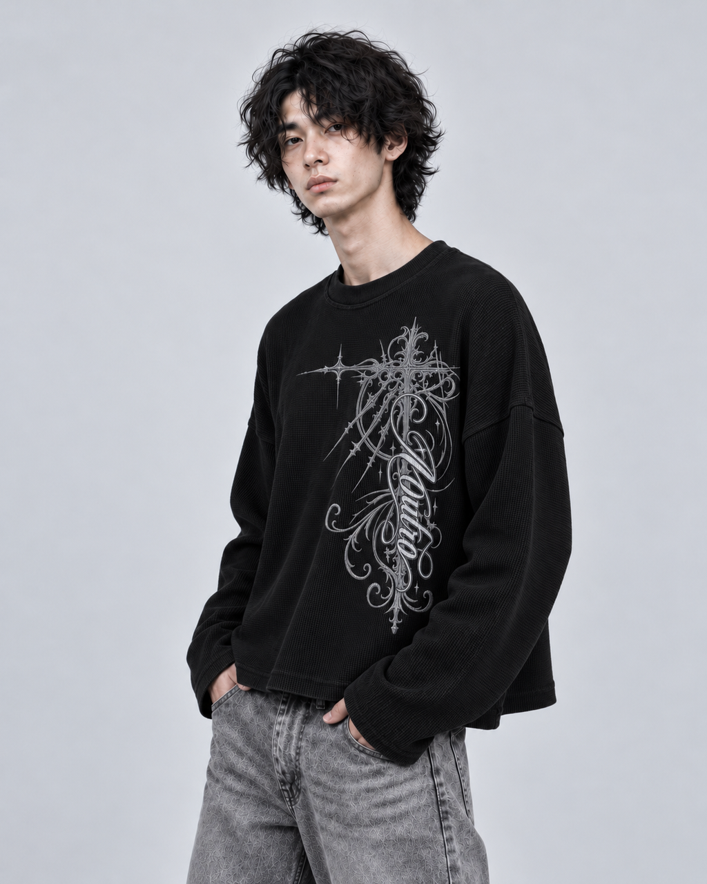 OUTRO Sacred Cross Oversized Waffle Knit