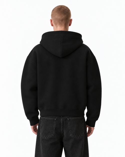 Black Dual Zip Boxy Hoodie