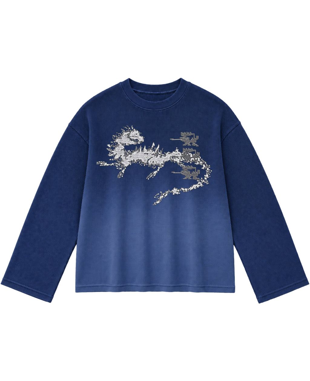 Blue Ombré Waffle Knit Oversized Full-Sleeve Front Design