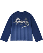 Blue Ombré Waffle Knit Oversized Full-Sleeve Front Design