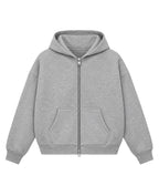 Grey Boxy Dual Zipper Hoodie Front Design