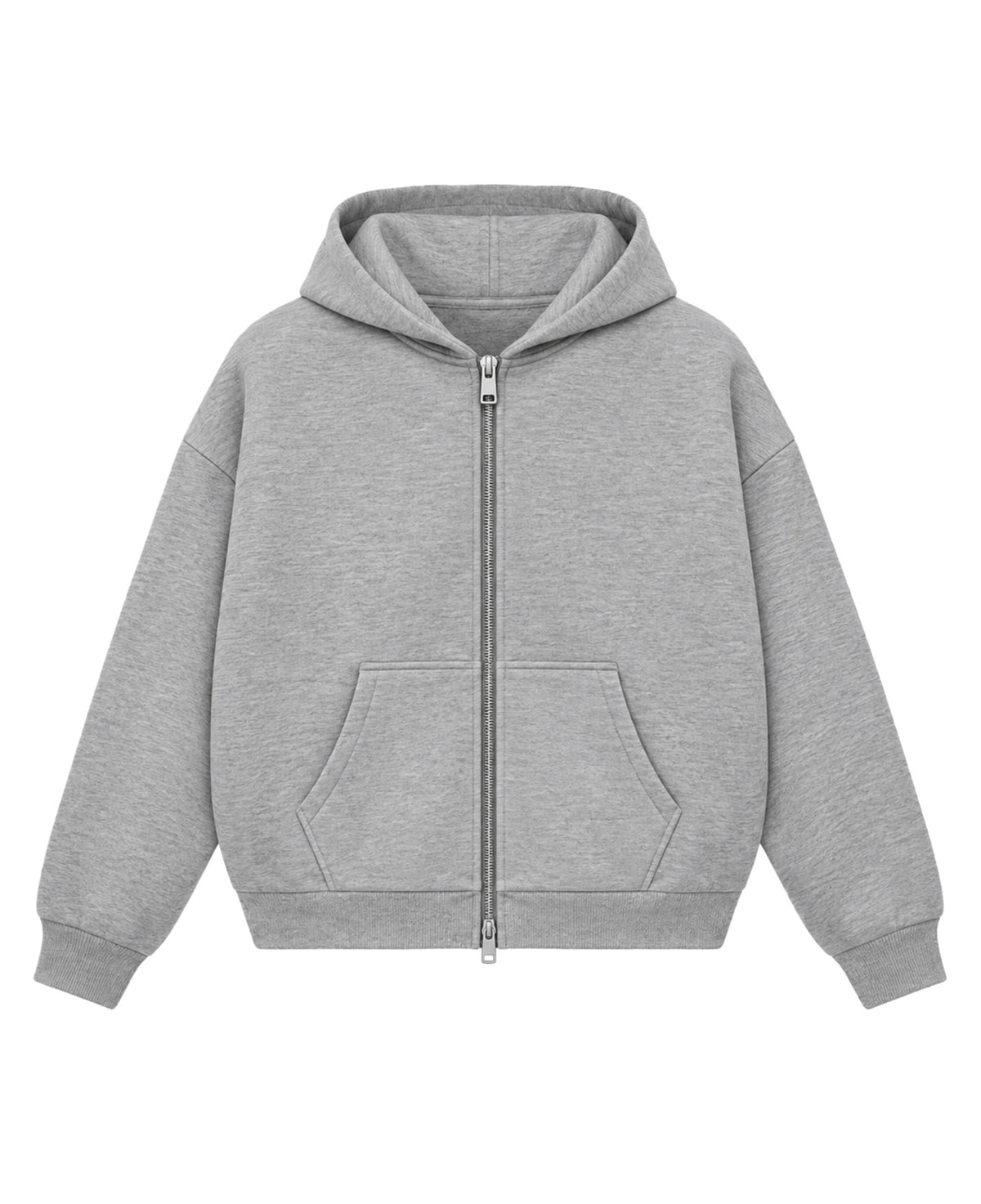 Grey Boxy Dual Zipper Hoodie Front Design
